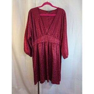 SHEIN Curve Plus Size 3XL Burgundy Red Animal Print Dress Long Sleeve Knee (H01)
